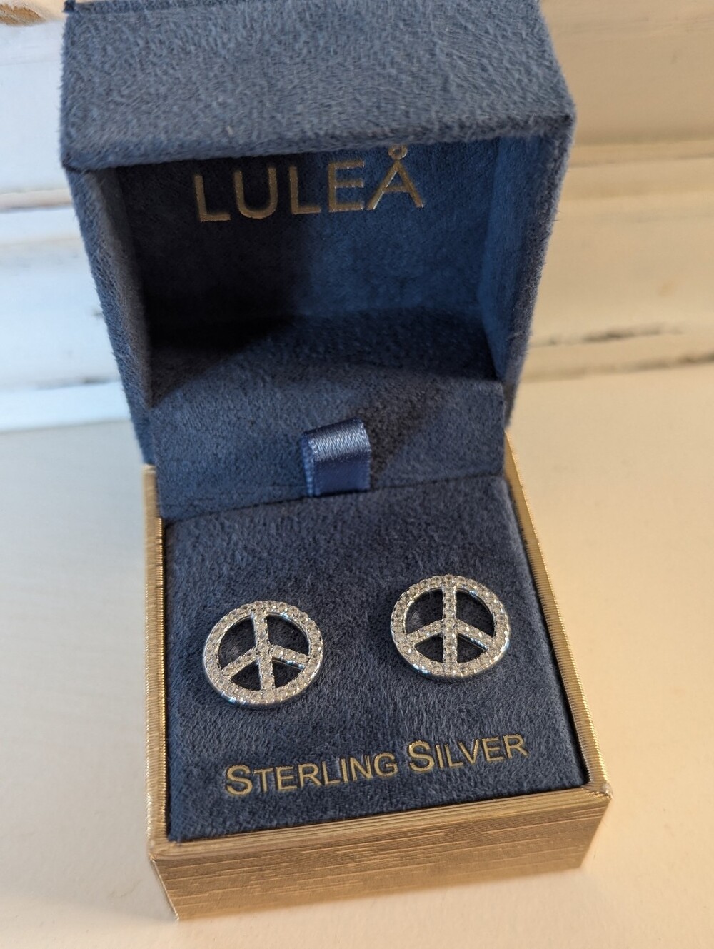 Luleå Sterling Silver Pavé Peace Sign Stud Earrings Silver Statement Hippie